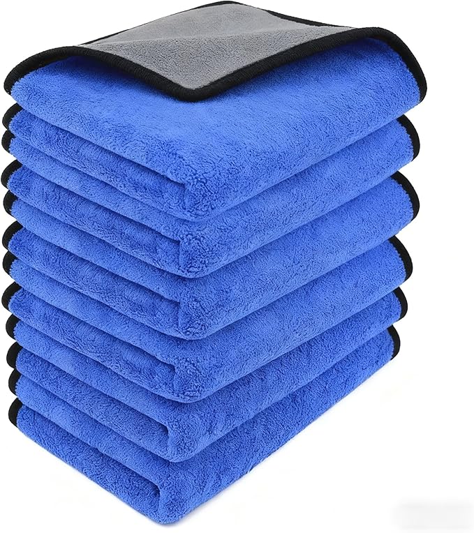 Ultrasoft, Large, Thick and Quick Drying Car Microfiber Cleaning Towel 800GSM Polishing Waxing Auto Detailing Towel Cloth (6pack) (Grey-Blue)