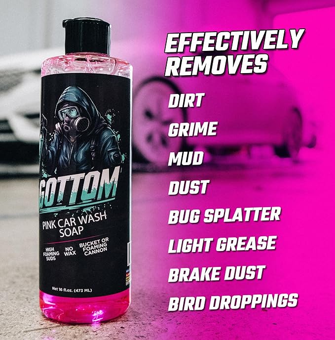Gottom Car Wash Soap, Pink, 1 Gallon (128 oz), Nitro Cherry Scent - High Suds Car Shampoo for Foam Cannon & Bucket Wash, pH Neutral Foam Soap, Safe for Paint & Sealants