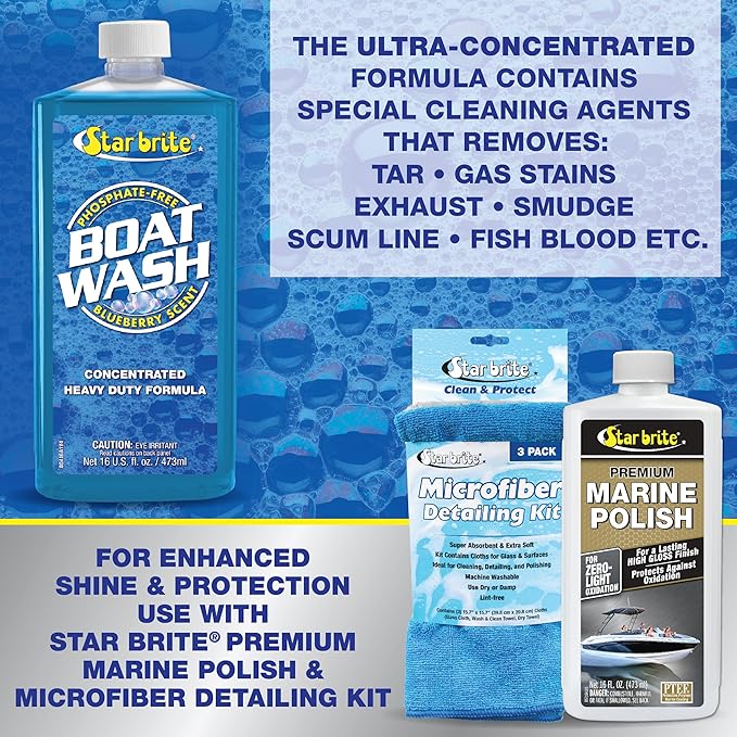 STAR BRITE Concentrated Boat Wash - Heavy-Duty, Non-Streak Formula for Sparkling Hulls, Decks, Chrome and Fittings - Fresh Blueberry Scent - 128 OZ Gallon (080400)