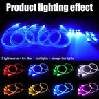 Car Interior Ambient Lighting Optic Fiber RGB 64 Colors Multicoloured Music Car Footwell Lighting Kit with Cigarette Lighter and App Microphone, DC 12V-24V 1W 6m