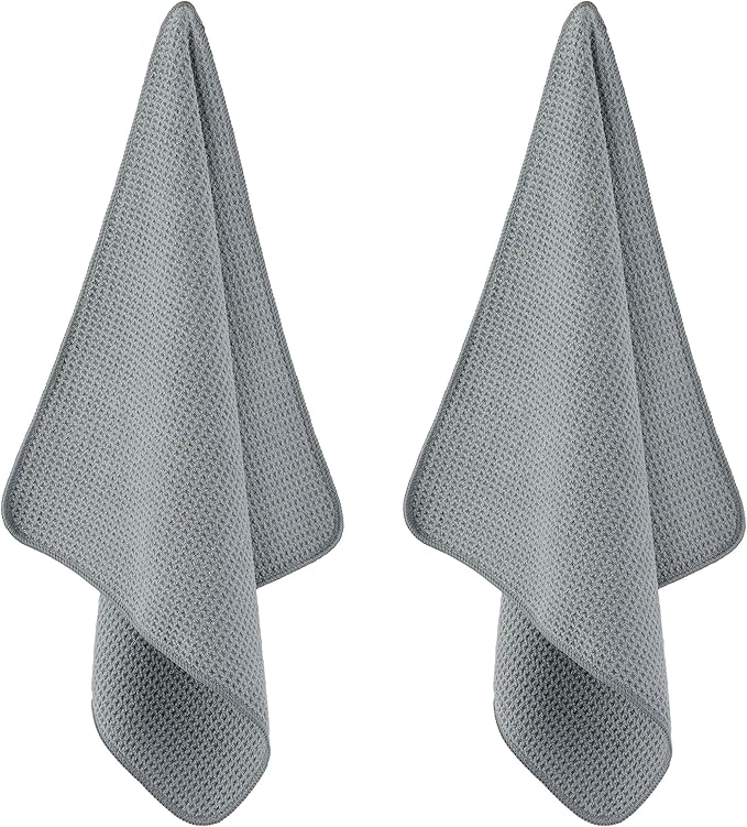POLYTE Microfiber Drying Towel (16x16, 6 Pack, Waffle, Gray)