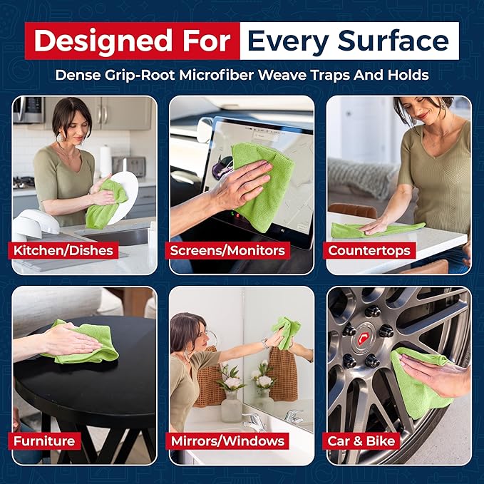 USANOOKS Microfiber Cleaning Cloth Light Green - 12 Pcs 12.5"x12.5" - High Performance - 1200 Washes, Ultra Absorbent Towels Weave Grime & Liquid for Streak-Free Mirror Shine - Car Washing Cloth