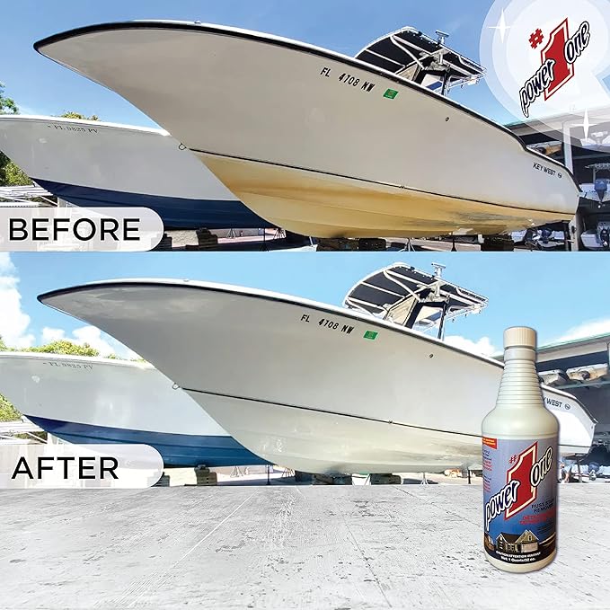 Boat Hull Cleaner for Fiberglass Boats 32 oz - Hard Water Stain Remover, Rust Cleaner Liquid, Calcium Remover, Gel Coat Care, Professional Boat Cleaning Supplies for Deck Wash and Hull Cleaning