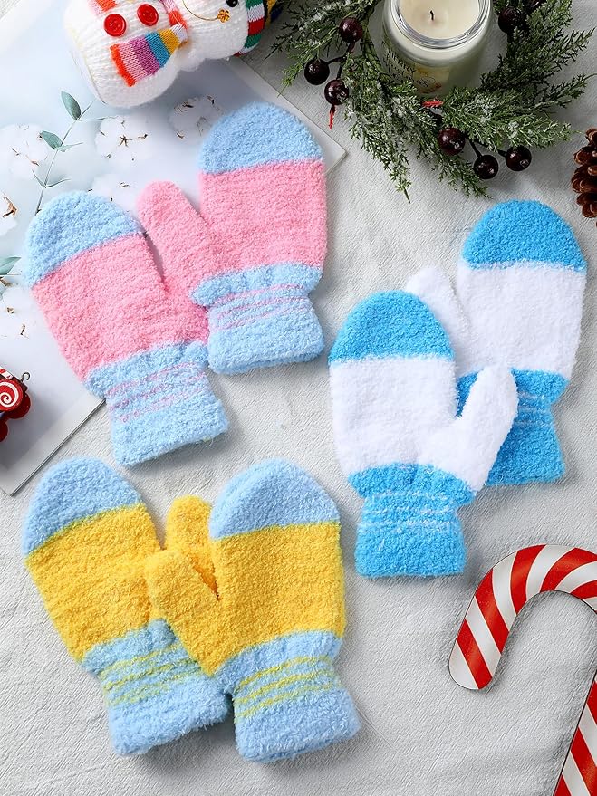 SATINIOR 3 Pairs Toddler Mittens Kids Winter Warm Gloves Baby Soft Stretch Mittens for Boys Girls Children
