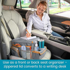 High Road CarHop Car Caddy Organizer with Road Trip Cooler, Car Cup Holder Bin, Sturdy Snack and Play Lid and 6 Organization and Storage Pockets, Gray