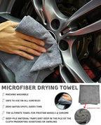oesee 7PCS Pro-Grade Wheel Cleaning Kit: Long Handle Soft Wheel Brushes, Detailing Brush, Tire Scrubber, Wash Mitt, Hex-Logic Applicator & Microfiber Towel for Deep Car Detailing