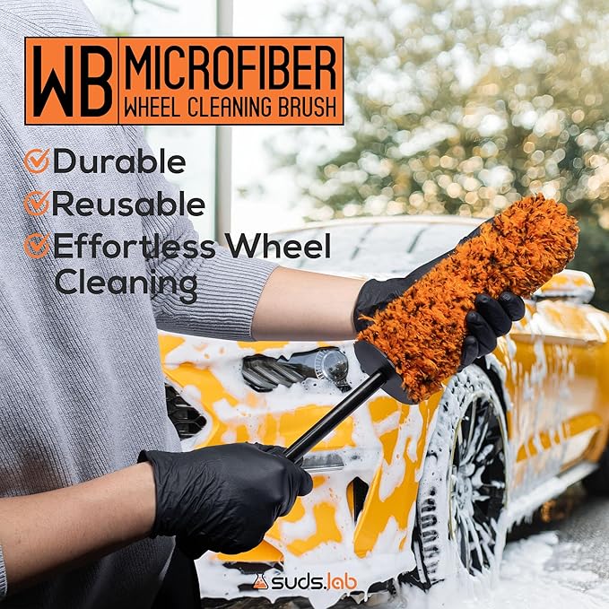 Suds Lab WB Premium Microfiber Cleaning Wheel Brush for All Vehicle Types – 18.1" Ultra-Soft & Scratch-Free Reusable Rim, Wheel, and Tire Brush with Ergonomic Handle