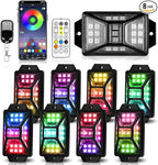 8 Pods Full Angle RGB Rock Lights Compatible with 12V Trucks Jeep UTV SUV ATV Boat Golf Cart, Waterproof, Multi-Color,Brake Light, App/Remote Control Led Rock Lights with Music Mode(Patented)