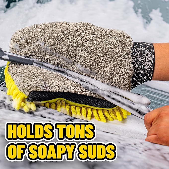 Chemical Guys Three-Way Premium Microfiber Wash Mitt 2 Pack – Ultra Plush Scratch-Free Wash Mitts for Cars, Trucks, Motorcycles & RVs – Safe for Paint, Chrome & Glass
