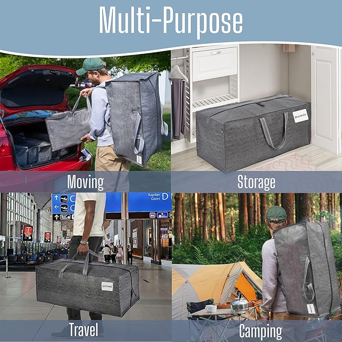 VENO 4 Pack Heavy Duty Moving Bags with Backpack Straps, Zippers & Handles, Extra Large Packing Bags for College Dorm Essentials, Moving Supplies Alternative to Cardboard Moving Boxes