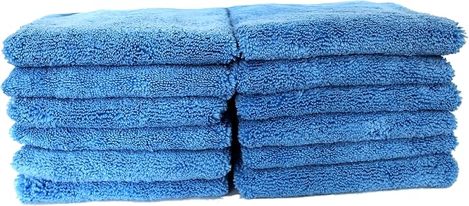 Maxshine 16”x24” Universal 12-Pack Blue Microfiber Towel - 380GSM Zero Crazy Edgeless - Professional Rinse-Free, Scratch-Free Drying Towels for Cars - Perfect for Car Detailing