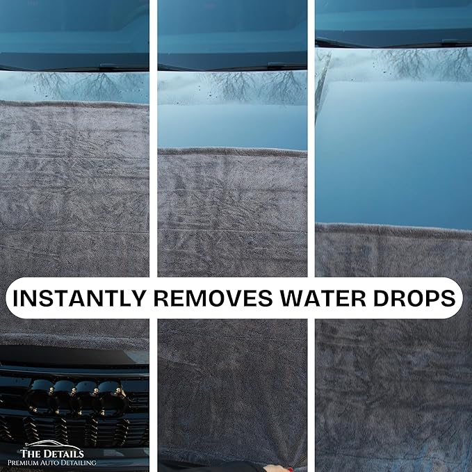 The Details Microfiber Car Drying Towel 36"x24" 1,400 GSM, Extra-Large, Ultra-Absorbant Edgeless Microfiber Drying Towel for Cars and Trucks etc, Charcoal Grey