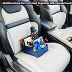Car Front Seat Organizer with Compartment,Center Console Armrest Storage Box,Car Seat Cup Holder Tray,Back Seat Small Caddy,Car Organizer and Storage with Non-Slip Pat,fit for Truck,SUV,Van (Blue)