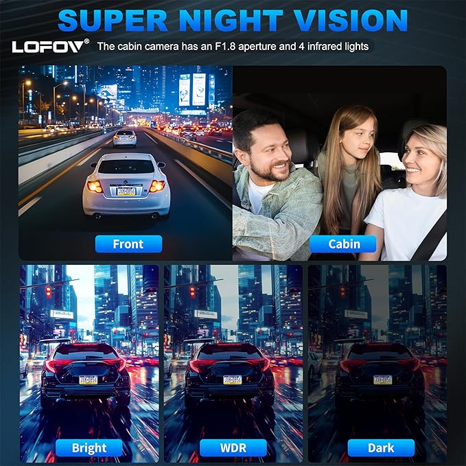 4 Channel Dash Cam 360° View, LOFOV 1080P Front and Rear Inside, Left Right Dash Camera for Cars, Free 64GB SD Card,Multi-Ch Dash Camera, Black Box Trafflc Recorder,Night Vision,24H Parking Mode