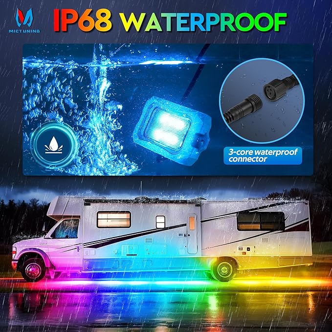 MICTUNING C2 MAX RGB+IC Rock Light with White Housing - 8 Pods Chasing Color Underglow Lights Kit, Dynamic Lighting Modes, APP Control, IP68 Waterproof, DIY Effect, Up to 24pods Extensible