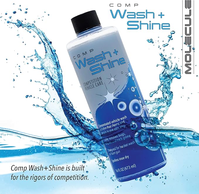 Molecule Competition Wash and Shine + Mud Repel, Hi-Foaming, Spot-free rinse, Removes Rubber Marks, Oils, and Dirt, ATV and Snowmobile, For use with Metals, Plastics Vinyl, Rubber, 16 Ounces (1 Kit)