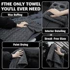 Greenfound Microfiber Towel for Cars, 1000GSM Car Drying Towel, Double Twist Pile & Edgeless Design, No Streaks, Scratches, or Water Spots, Soft and Absorbent, 18"×24", Wave Grey