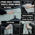 Greenfound Microfiber Towel for Cars, 1000GSM Car Drying Towel, Double Twist Pile & Edgeless Design, No Streaks, Scratches, or Water Spots, Soft and Absorbent, 18"×24", Check Silver&Grey