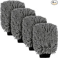 Car Wash Mitt Microfiber, Premium Chenille Microfiber Wash Car Mitts Sponge Scratch Free & Lint-Free, Mitts Waterproof Lining 4 Pack Gray(8''X12'')