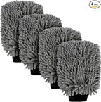 Car Wash Mitt Microfiber, Premium Chenille Microfiber Wash Car Mitts Sponge Scratch Free & Lint-Free, Mitts Waterproof Lining 4 Pack Gray(8''X12'')