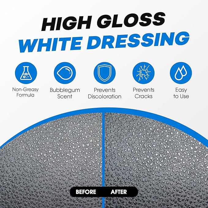 High Gloss White Dressing, Vinyl, Rubber, and Plastic Restorer for A Super Shine Finish, Car Detailing Trim, Mold, and Tire Dressing, Quick Dry, Low Sling Formula, Bubblegum Scent, 16 oz