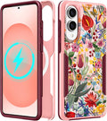for Samsung Galaxy S25 Edge Case - Compatible with MagSafe Women Girls Cute Magnetic Protective Phone Cover Girly Floral Flowers Heavy Duty Shockproof Design for Samsung S25 Edge Case