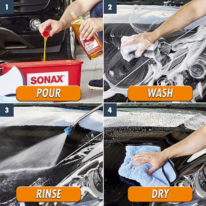 SONAX Car Wash Shampoo Concentrate 314300 | High-Foaming pH-Neutral Formula for Effective Cleaning | Safe on All Paint Wax Sealants & Coatings | Removes Dirt Grime and Road Film | 1L (33.3oz)