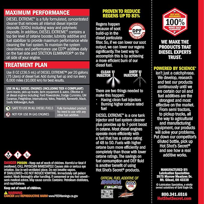 Hot Shot's Secret Diesel Extreme 64 oz – Treats 160 Gallons – Concentrated Diesel Fuel Additive, Fuel System Cleaner and Injector Cleaner, Restores Engine Performance