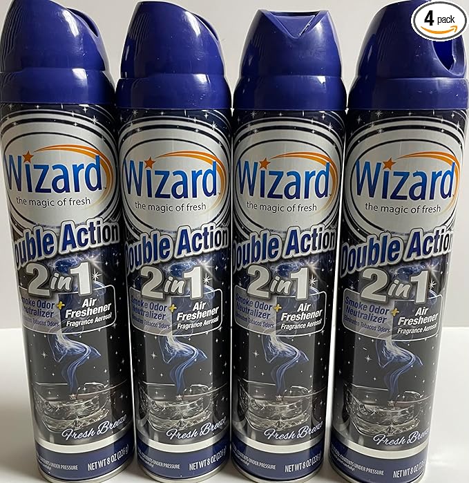 Wizard Double Action Smoke Odor Neutralizer & Air Freshener, Eliminates Smoke Smell & Odors, Freshens Air, Long-Lasting Scent; 4-Pack of 10 oz Sprays fresh breeze
