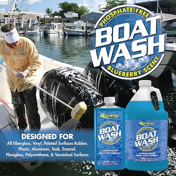 STAR BRITE Concentrated Boat Wash - Heavy-Duty, Non-Streak Formula for Sparkling Hulls, Decks, Chrome and Fittings - Fresh Blueberry Scent - 128 OZ Gallon (080400)