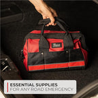 Thrive Car Emergency Kit & Roadside Emergency Car Kit - 104-Piece Set, Red Canvas Bag, Universal Fit - Jumper Cables, Escape Hammer & Tire Gauge - Road Trip Essentials & Emergency Supplies