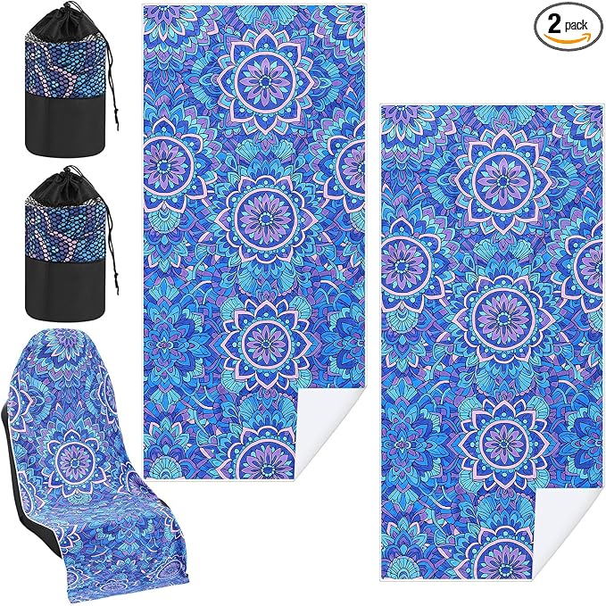 Hahafelt 2 Pack Car Seat Towel Covers with Storage Bag, 63 x 32 Inch Universal Non Slip Waterproof Sweat Protector for Car Truck, Gym Swimming Running, Machine Washable (Mandala)