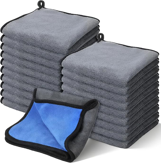 20 Pack Microfiber Cleaning Towels for Cars, 16 x 16 Inches Thick Plush Microfiber Cleaning Dusting Cloth Auto Detailing Absorbent Towels Dusting Cloths for Car Trucks Kitchen Window