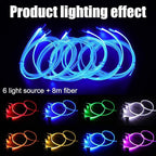 8 Meters Optic Fiber Car Ambient Lighting with Bluetooth App Control 64 Colors Multicoloured Music Interior Lighting Kit DC 12V 1W
