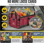 XL Trunk Organizer 3-Section for SUV, Truck, Sedan, Van – Modular L-Shape Car Storage Box, Collapsible Auto Cargo Organizer with Dividers – Cherry