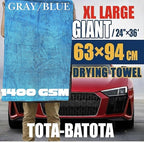 Microfiber Car Drying Towel 36"x24" – 1400 GSM Twisted Yarn, Ultra Absorbent, Scratch-Free, Machine Washable – Bonus 12"x12" Detail Towel, Blue/Gray
