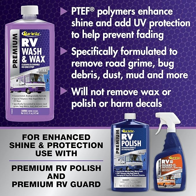STAR BRITE RV Wash & Wax - One-Step Concentrated Cleaner, UV Protection - Ideal for RV, Camper Cleaning - 16 OZ (071516P)