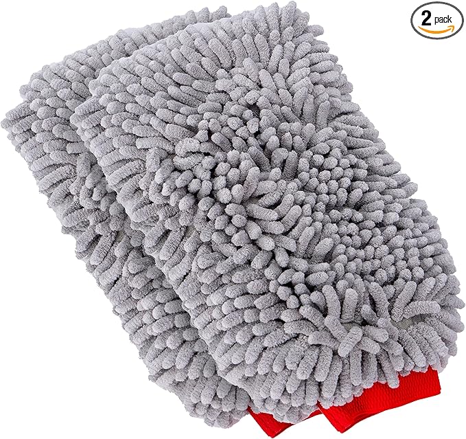 MOTHERS Premium Chenille Car Wash Mitt, Scratch and Lint Free, 2 Pack