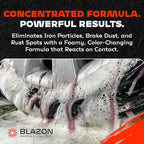 BLAZON Iron Decon - Heavy Duty Iron Remover & Wheel Cleaner, 2X Concentration for Rapid Removal of Iron Buildup, Brake Dust, and Rust Spots, Low Odor Formula - Citrus Scent - 16 Oz