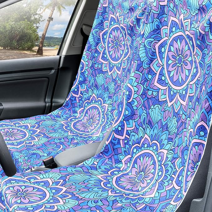 Hahafelt 2 Pack Car Seat Towel Covers with Storage Bag, 63 x 32 Inch Universal Non Slip Waterproof Sweat Protector for Car Truck, Gym Swimming Running, Machine Washable (Mandala)