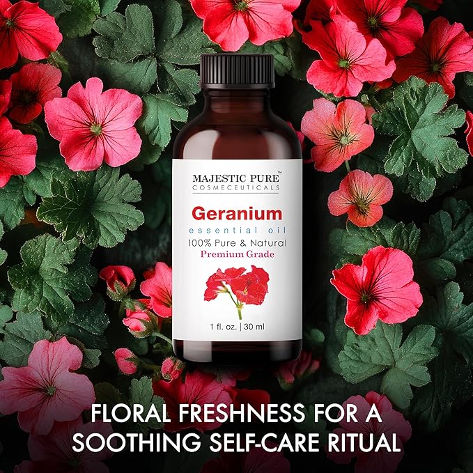Majestic Pure Essential Oil with Glass Dropper - 100% Pure and Natural - Essential Oils for Diffuser, Aromatherapy, Soap and Candle Making, Geranium Essential Oil, Geranium Oil, 1 Fl Oz (Pack of 2)
