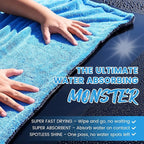 PUGPIU Car Drying Towel - 1400GSM Extra Large Super Absorbent Microfiber Towels for Cars 24"x36" - Large Edgeless with Twisted Loop, Lint-Free & Streak-Free for Auto Detailing, SUV, Truck (Blue)