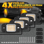 4 Pods Yellow LED Rock Light Waterproof Neon Trail Rig Lamp Underglow Lights for Car Truck Motorcycle SUV ATV UTV (Yellow)