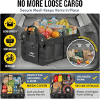 3-Section Car Trunk Organizer XL – Large Modular Auto Storage Bin, Foldable Multi-Compartment Cargo Organizer for Car Trunk, Heavy Duty 1680D Design – Black