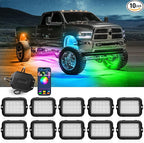 MICTUNING Y1 RGB+IC Dream Color Rock Lights - Upgraded 10 Pods Underglow Light with Chasing Effect, Wheel Well Light with Wiring Switch Kit, Bluetooth APP Control, Extensible Up to 24 Pods