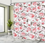 Ambesonne Rose Shower Curtain, Classic Vintage Floral Pattern Watercolor Style Bouquet of English Roses Wildflowers, Cloth Fabric Bathroom Decor Set with Hooks, 69" W x 75" L, Coral Taupe