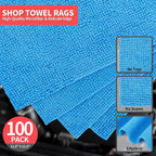 Shop Towels, 100 Pack Microfiber Towels for Cars, Microfiber Cleaning Cloths, Bulk Multipurpose Lint-Free Cleaning Rag for Mechanic Automotive Garage Office, 11.5"*11.5" Blue