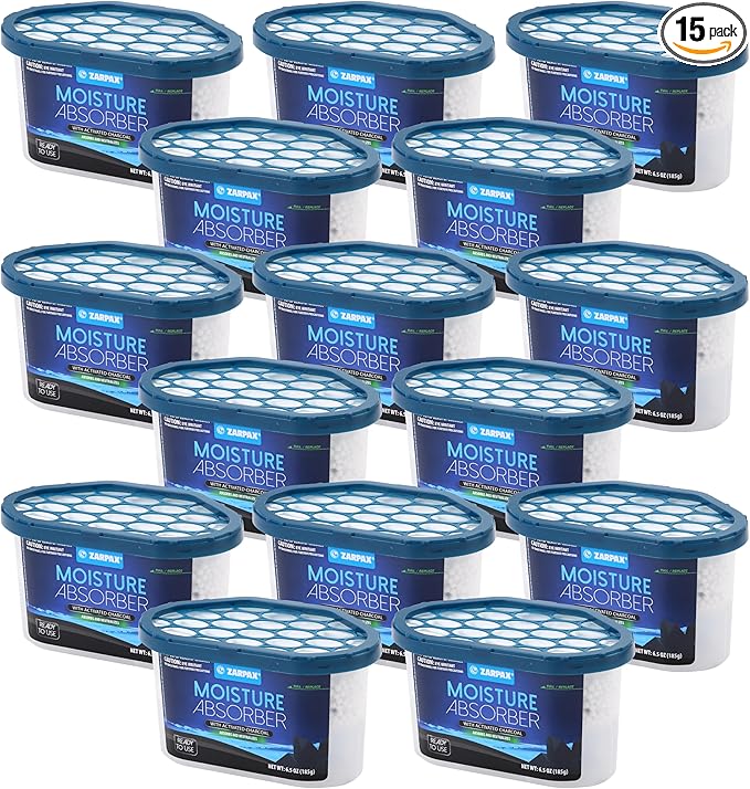 ZARPAX Moisture Absorber Activated Charcoal 6.5 oz/185g | Removes Moisture, Damp, Humidity & Odors | Odor Absorber | Moisture Trap for Bathroom, Closet, Kitchen & Small Spaces | Set of 15