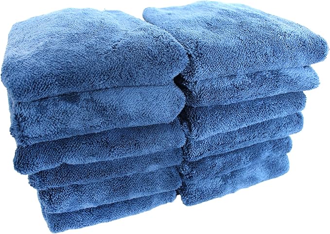 Maxshine 12 Pack Microfiber Towel - 600GSM Ultimate Crazy with Silver Silk Border, Dark Blue, 16”x24” (40x60cm) - Rinse-Free, Scratch-Free Drying Towels for Cars - Ideal for Car Detailing