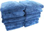 Maxshine 12 Pack Microfiber Towel - 600GSM Ultimate Crazy with Silver Silk Border, Dark Blue, 16”x24” (40x60cm) - Rinse-Free, Scratch-Free Drying Towels for Cars - Ideal for Car Detailing